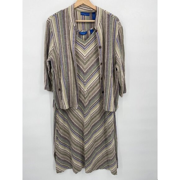 Karen Scott Vintage Womens Sleeveless Linen Blend V-Neck Midi Dress Size Large - Picture 1 of 15
